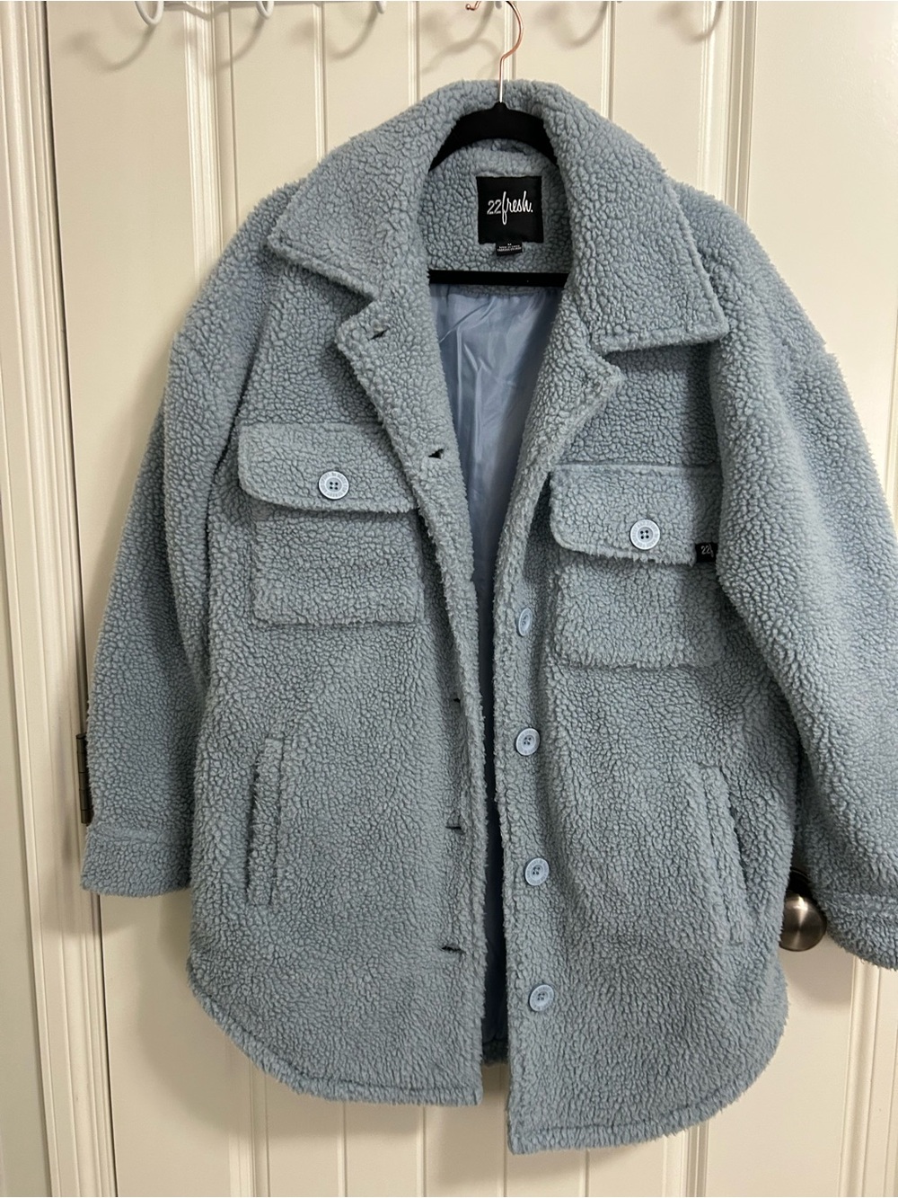fresh Light Blue Sherpa Button-Up Jacket